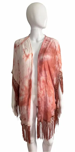 Sonoma Rust and Cream Tie-Dye Fringe Kimono thumbnail 1