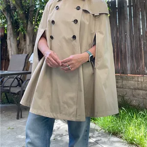 Banana Republic Khaki Double-Breasted Cape Coat Classic Preppy academia fall M thumbnail 11
