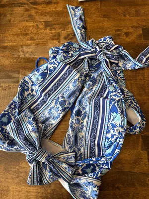 Blue Boho Mosaic High-Waist Halter Bikini Large Modest thumbnail 7