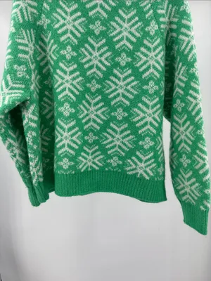 Old Navy Green and White Snowflake wool blend mockneck Sweater 2X winter holiday thumbnail 4