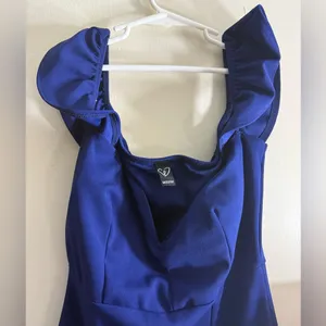 Windsor Elegant Navy Blue Off-Shoulder Dress thumbnail 3