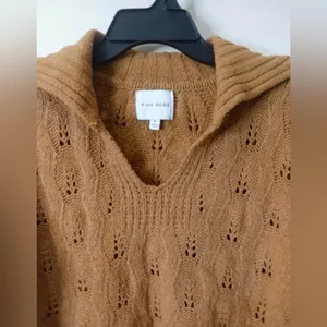 Pink Rose Camel Brown Open Knit Collared Cropped Sweater -‎ Size M thumbnail 4