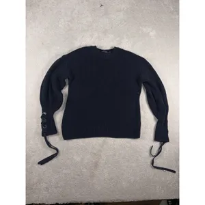 womens polo ralph lauren sweater tie sleeves navy chucky knit pima cotton Ribbed thumbnail 2