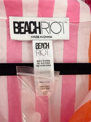 Beach riot stripes button down collared size l/xl pink and orange blouse thumbnail 2
