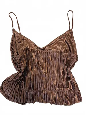 ZARA Brown Pleated Satin Camisole Top Medium M Made in Portugal thumbnail 3