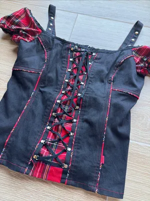 Tripp nyc SET Mini Skirt and Top Plaid Red Black Corset lace up pleated thumbnail 3