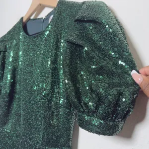 Rachel‎ Parcell Women Party Event Dress XXS Green Sequins Holiday Puff Sleeve thumbnail 7