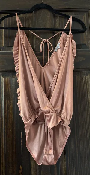 Charlotte Russe Satin Rose Pink Strappy Surplice Teddy Bodysuit thumbnail 1