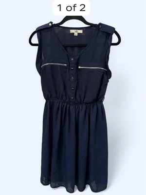 Ya Los Angeles Navy Sleeveless V-Neck Mini Dress with Gold Zipper Accents thumbnail 2