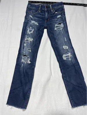 American Eagle Dark Wash Distressed Skinny Jeans Size 00 Regular thumbnail 1