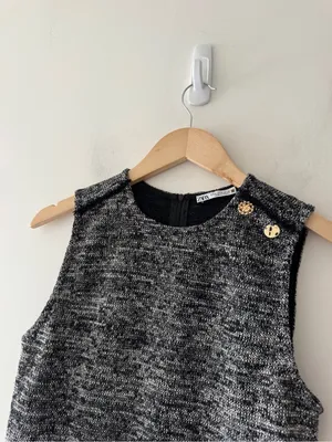 Zara Jacquard‎ Structured Gray Black Tweed Top thumbnail 6