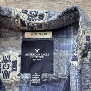 American‎ Eagle Outfitters Boyfriend Fit Plaid Western Flannel Shirt Blue XSmall thumbnail 4
