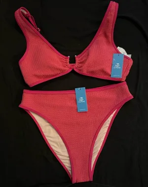 NWT Cupshe Pink Wave U-Ring Bikini Top & High-Rise Bottoms Set thumbnail 1