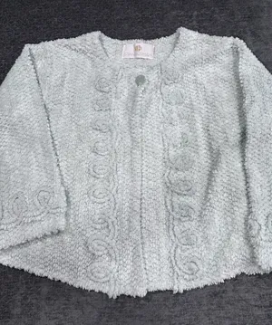 VTG STANHERMAN Womens Cardigan Chenille Crop Large Mint Green Preppy Barbie thumbnail 1