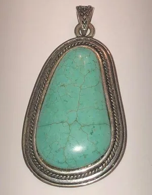 Silver Tone Faux Turquoise Semi Precious Stone Pendant thumbnail 1