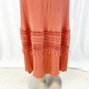 Daytrip Womens XS Strapless Crochet Maxi‎ Dress Rust Orange Gauzy Bohemian Beach thumbnail 7