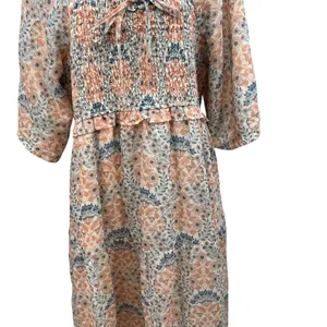 Ivy City Co. Nora Maxi Dress Floral Print Smocked Orange Blue‎ Plus Size 1X thumbnail 7