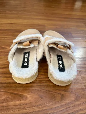 Sorel Viibe Cozy Clog in tan suede with a plush shearling lining 6 thumbnail 3