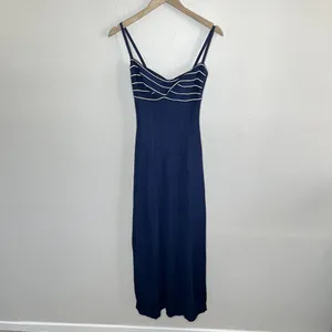 Herve Leger 90s Navy Blue Bandeau Top Stretch Bodycon Maxi Dress S thumbnail 2