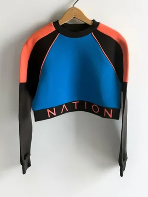 PE Nation x SoulCycle Cropped Sweatshirt Blue Orange Black Colorblock Logo Small thumbnail 1