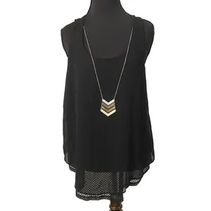 A. Byer Y2K Going Out Top Sheer Black Chiffon Layered Tunic Tank w Necklace Sz L thumbnail 2