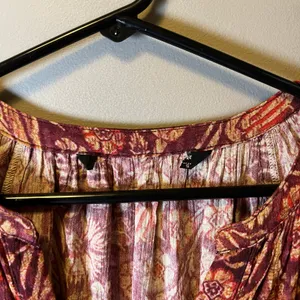 Peruvian Connection Adria Dress Burgundy‎ Gold Floral V Neck Raglan Sleeve Small thumbnail 4