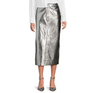 Gianni Bini Metallic‎ Silver Pencil Skirt thumbnail 5