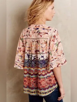 Anthropologie Meadow Rue Batai Peasant Tassel Mixed Floral Crochet Lace Top thumbnail 3