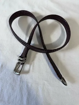 Perry Ellis Portfolio Belt Mens 40 Brown Braided Leather Silver Buckle Preppy thumbnail 4