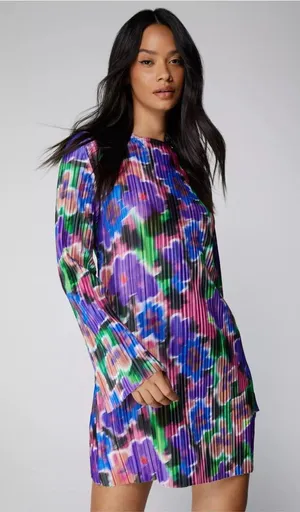 Nasty Gal Printed Plisse Mini‎ Dress Size 6 thumbnail 1