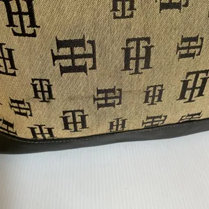 Vintage Tommy Hilfiger Y2K Monogram Tote Bag Black Beige Canvas thumbnail 8