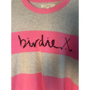 LOFT Birdie Golf Striped Cotton Pullover Sweater Pink Grey Large Preppy thumbnail 2