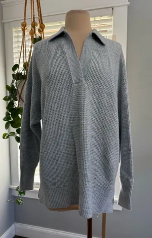 Aerie CozyUp Waffle Polo Sweater Size XXS Oversized thumbnail 1