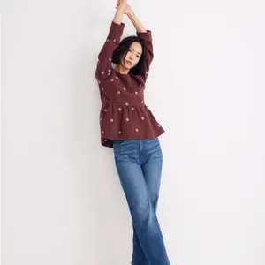 Madewell Embroidered Lightspun Peplum Gauze Open-Back Top in Vintage mulberry thumbnail 2