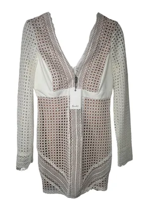 Bardot Clio Panelled Dress Womens 8 Ivory Lace V Neck Mini Coquette Bridal NWT thumbnail 1