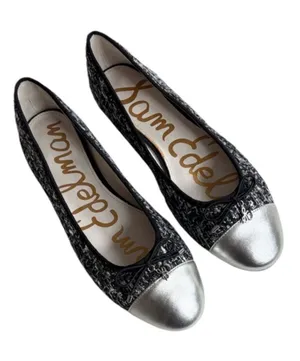 Like New Sam Edelman Sara Leather Tweed Flats Black Silver Size 7.5 thumbnail 1