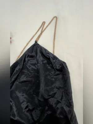 Pretty garbaje Black Satin Mini Dress with Gold Chain Straps thumbnail 3