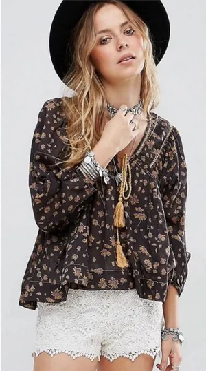 $98 Free People Never A Dull Moment Peasant Blouse S thumbnail 1