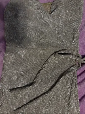 River Island Metallic Gold Wrap MIDI Dress with Tie thumbnail 3