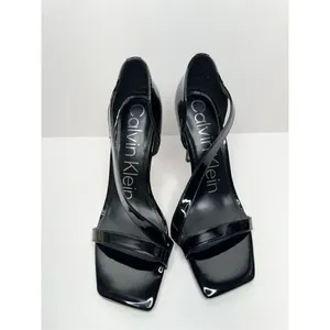 Calvin Klein Sandals Women Size 5.5 Black Patent Leather Square Toe‎ Dress Heels thumbnail 4