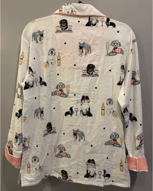 P. J. Salvage Ivory Puppy Print Flannel Long Sleeve Pajama Top and Headband Set thumbnail 6