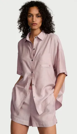 Victoria's Secret Nostalgia Rose Herringbone Pink Pajama Top Women's Size Small thumbnail 1