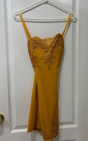 Haute Monde Yellow Gold Embellished Sheath Midi Dress thumbnail 1