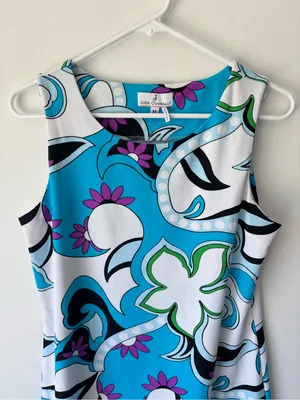Jude Connally Sleeveless Sheath Mini Dress Blue White Purple Abstract Floral thumbnail 2