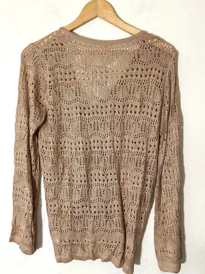 CUPSHE Open knit Beige Drawstring Crochet Beach Cover-Up Womens Top Sz Small thumbnail 3