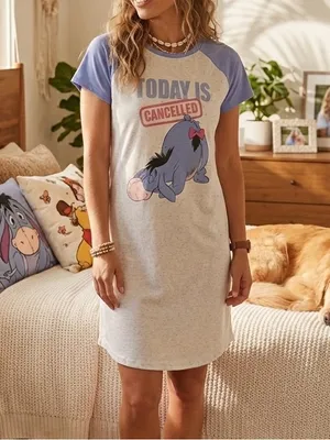 DISNEY Winnie The Pooh Eeyore "Today Is Cancelled" Raglan Nightgown thumbnail 2