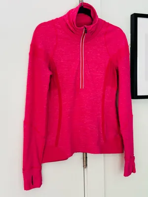 Lululemon womens hot pink half zip long sleeve pull over fitness top size 10 thumbnail 2