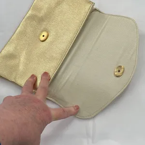 Shimmering Vintage faux leather gold clutch. thumbnail 5