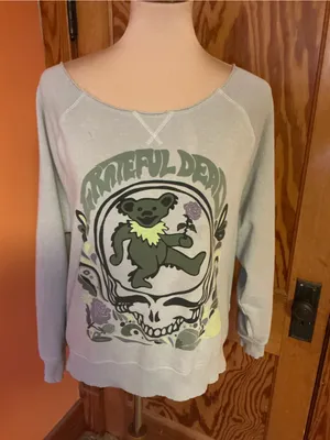 American Eagle Grateful Dead Bear Skull Sweatshirt XS Gray Lived-In Raw Edge thumbnail 10