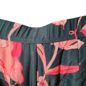Anthropologie Teal Wide-Leg Pants with Pink Botanical Print thumbnail 6